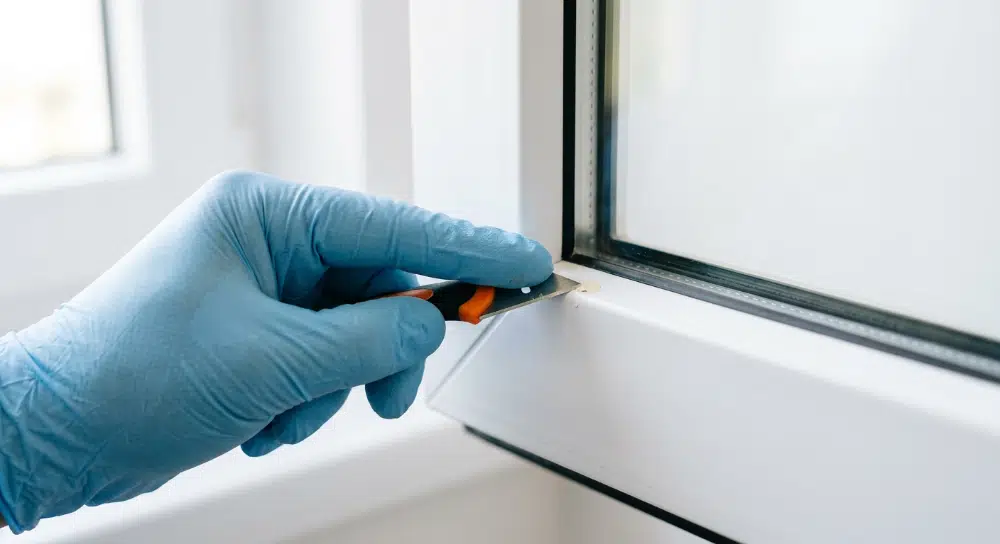 Fachgerechte Entfernung von Farbspritzern bei der Baufeinreinigung.