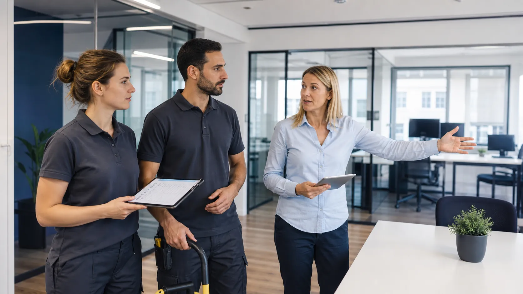 Beratung zur professionellen Reinigung in einem modernen Berliner Büro