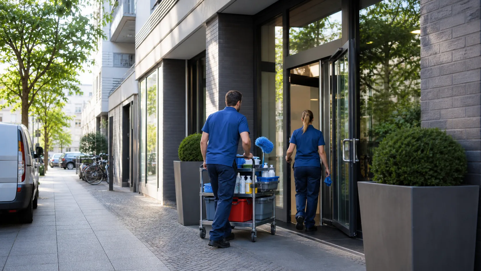 Reinigungsteam bei einem Berliner Gewerbeobjekt